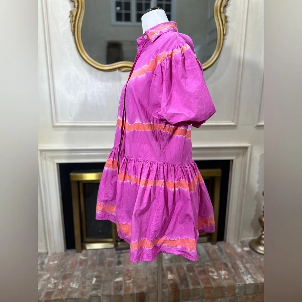 WKND Frock It Balloon Sleeve Shirt Dress Pink Orange Tie‎ Dye - Picture 5 of 12